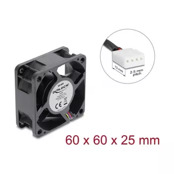 Delock ašinis ventiliatorius 48 V DC, 60 x 60 x 25 mm su 4 kontaktų PWM jungtimi, juodas