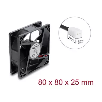 Delock ašinis ventiliatorius 48 V DC, 80 x 80 x 25 mm, 2 kontaktų jungtis, juodas
