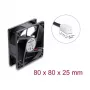 Delock ašinis ventiliatorius 48 V DC, 80 x 80 x 25 mm, 2 kontaktų jungtis, juodas
