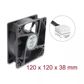 Delock ašinis ventiliatorius 48V DC, 120x120x38mm, 4 kontaktų PWM, rutulinis guolis, 3000 RPM, 170 m³/h, juodas
