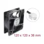 Delock ašinis ventiliatorius 48V DC, 120x120x38mm, 4 kontaktų PWM, rutulinis guolis, 3000 RPM, 170 m³/h, juodas
