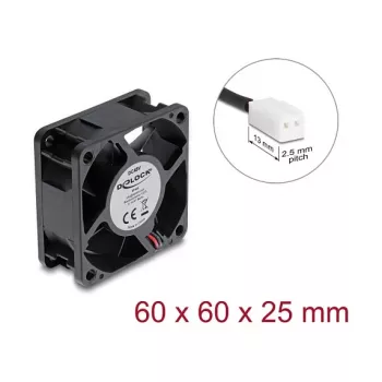 Delock Ašinis ventiliatorius 48V DC 60x60x25mm su 2 kontaktų jungtimi Black