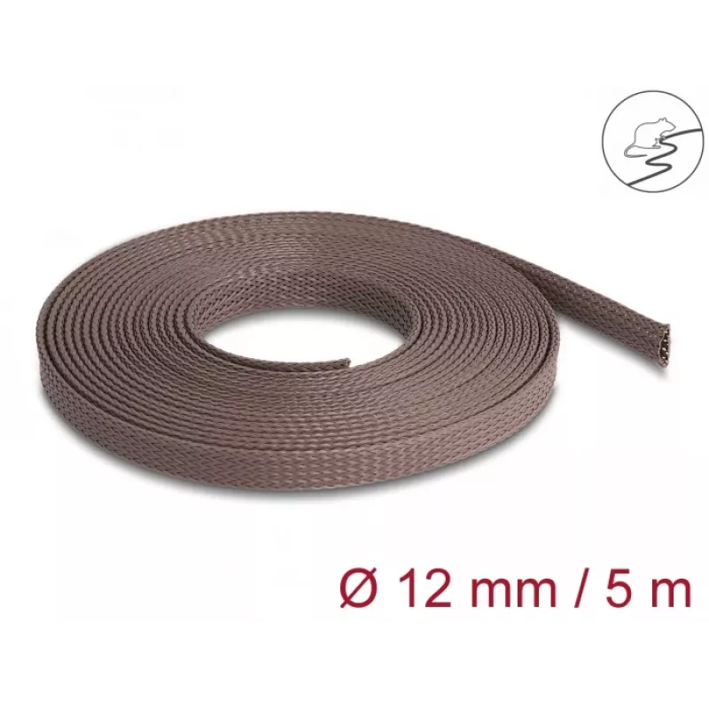 Delock kabelių valdymo įvorė, 12 mm, pinta, atspari graužikams, tamprėjanti, 5 m, ruda