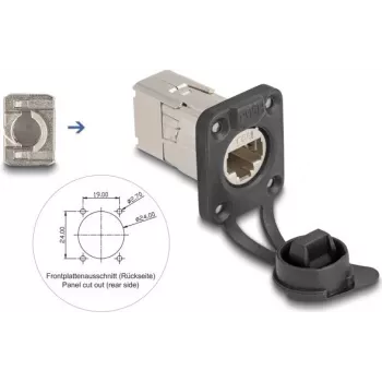 Delock D tipo RJ45 skydelio montavimo lizdas Cat.6A STP su LSA prijungimu ir IP66 apsauginiu dangteliu