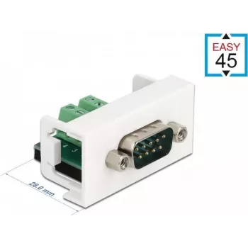 Delock Easy 45 įsmaigomasis modulis D-Sub 9 kontaktų kištukas į 10 kontaktų gnybtų bloką, baltas RAL 9003 81351