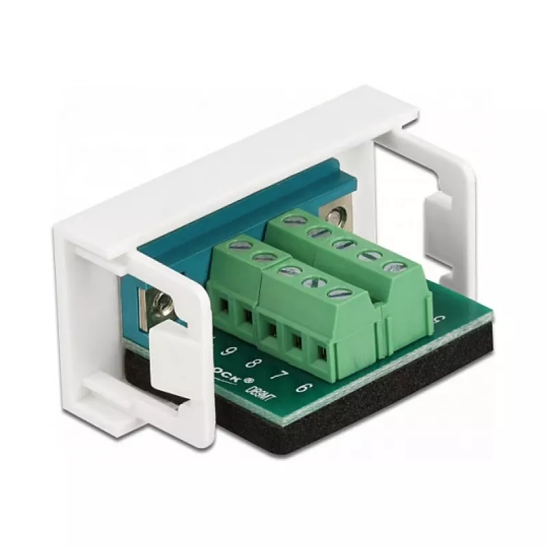 Delock Easy 45 įsmaigomasis modulis D-Sub 9 kontaktų kištukas į 10 kontaktų gnybtų bloką, baltas RAL 9003 81351