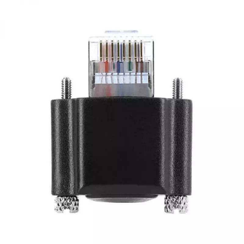 Delock GigE kameros kabelis RJ45 jungtis 90° kampu su varžtais, jungties ilgis 28 mm iki RJ45 jungties Cat.6 S/FTP 5 m juodas