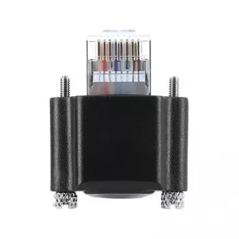 Delock GigE kameros kabelis RJ45 kištukas 90° kampu su varžtais, 28 mm jungties ilgis į RJ45 kištuką Cat.6 S/FTP 1 m juodas