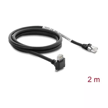 Delock GigE kameros kabelis RJ45 kištukas 90° kampu su varžtais į RJ45 kištuką, Cat.6 S/FTP, 2m, Black