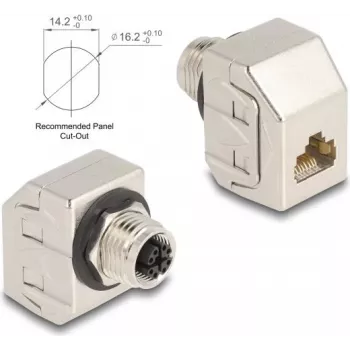Delock M12 adapteris X-Coded 8 kontaktų moteriškas į RJ45 moterišką Cat.6A STP metalinis 60685