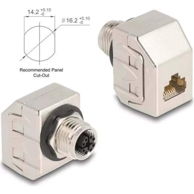 Delock M12 adapteris X-Coded 8 kontaktų moteriškas į RJ45 moterišką Cat.6A STP metalinis 60685