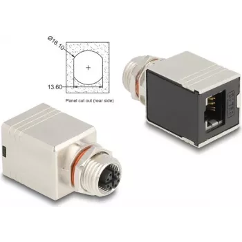 Delock M12 adapteris X-koduotas 8 kontaktų moteriškas į RJ45 moterišką Cat.6A STP ekranuotas tiesus