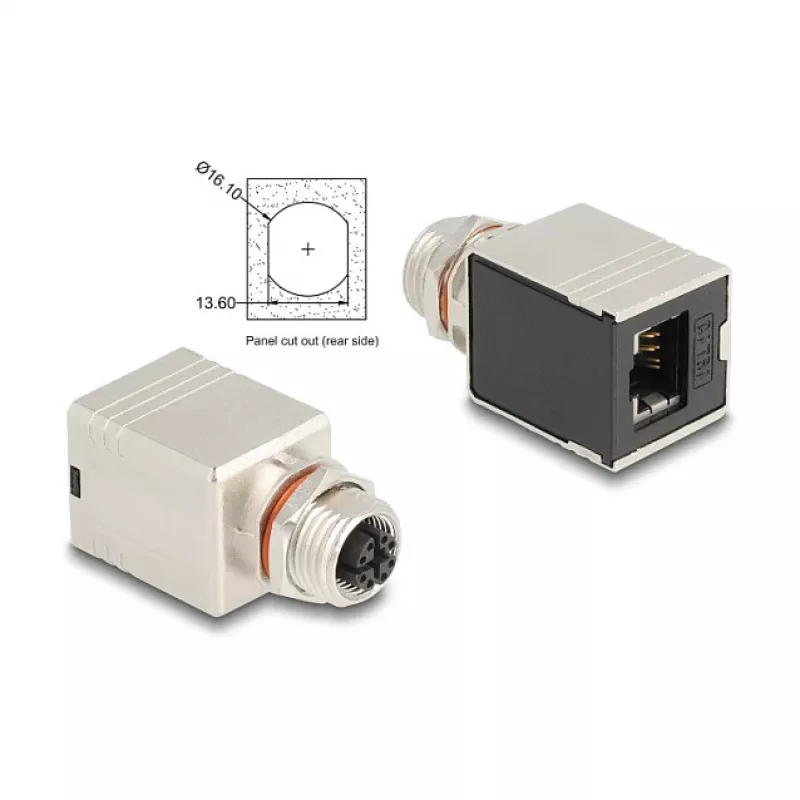 Delock M12 adapteris X-koduotas 8 kontaktų moteriškas į RJ45 moterišką Cat.6A STP ekranuotas tiesus