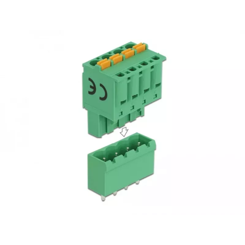 Delock PCB gnybtų blokų rinkinys 4 kontaktų 5,08 mm žingsniu vertikalus (66501)