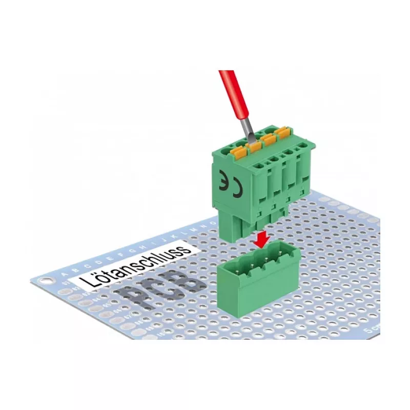 Delock PCB gnybtų blokų rinkinys 4 kontaktų 5,08 mm žingsniu vertikalus (66501)