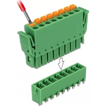 Delock PCB gnybtų blokų rinkinys 8 kontaktų 3,81 mm žingsnis vertikalus žalias (10 vienetų) 65974