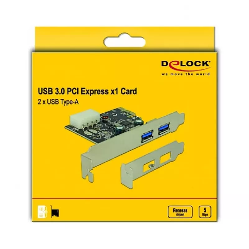Delock PCI Express x1 plokštė su 2 x USB 3.2 Gen 1 Type-A, žemo profilio
