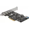 Delock PCI Express x4 plokštė su 4 x USB Type-C + 1 x USB Type-A - SuperSpeed USB 10 Gbps - Low Profile formatas, USB valdiklis