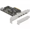 Delock PCI Express x4 plokštė su 4 x USB Type-C + 1 x USB Type-A - SuperSpeed USB 10 Gbps - Low Profile formatas, USB valdiklis