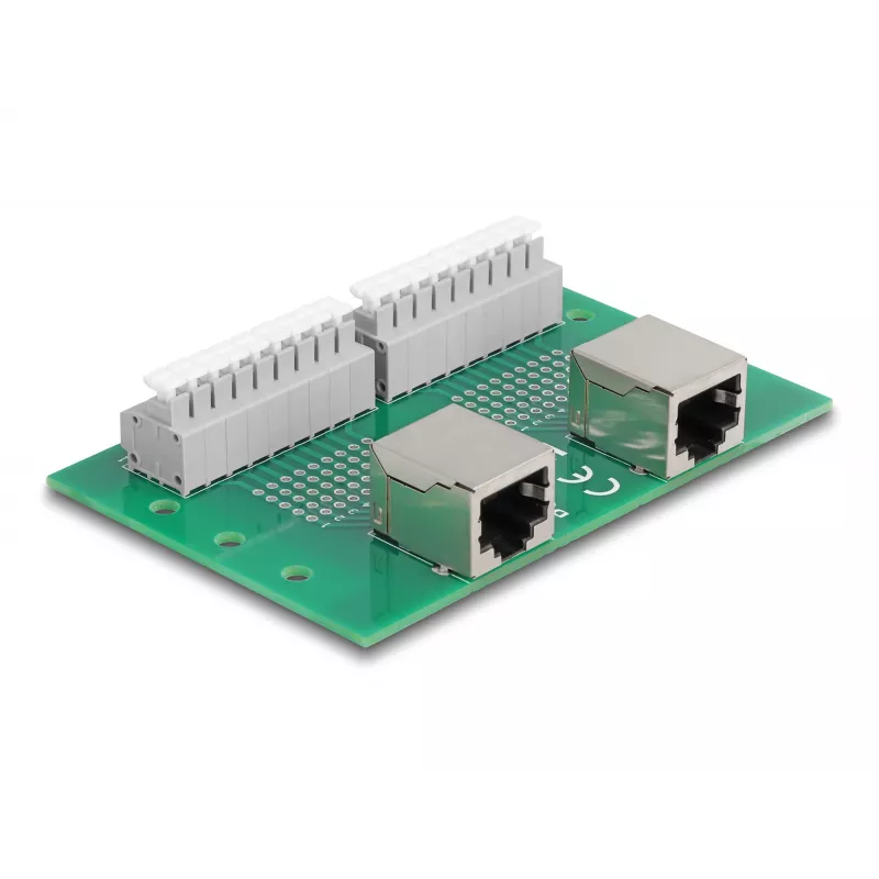 Delock RJ45 2 x moteriški į 2 x gnybtų blokas su mygtuku DIN bėgiui (66994)
