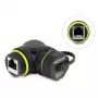 Delock RJ45 Movėjas Cat.6 Moteris į Moterį su M23 x 1.5 mm sriegiu ir apsauginiu dangteliu, 90° kampu, IP68, juodos spalvos