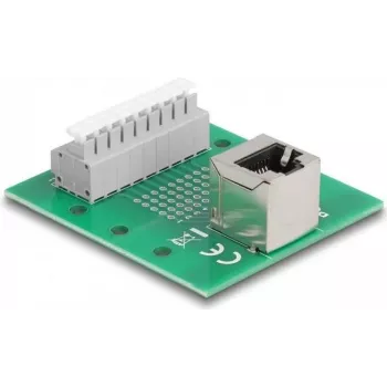 Delock RJ45 lizdas į gnybtų bloką su mygtuku DIN bėgiui kampuotas (66993)