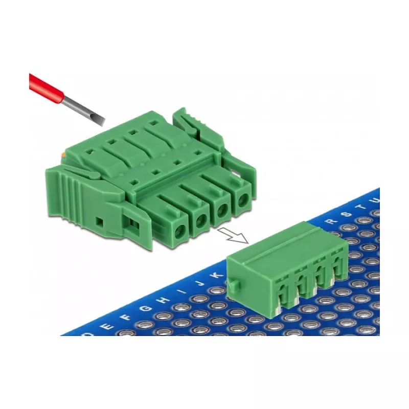Delock gnybtų blokų rinkinys PCB 4 kontaktų 3,81 mm žingsnio horizontalus (65954)