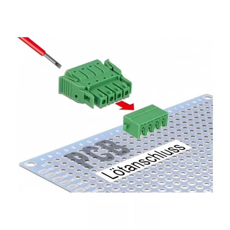 Delock gnybtų blokų rinkinys PCB 4 kontaktų 3,81 mm žingsnio horizontalus (65954)