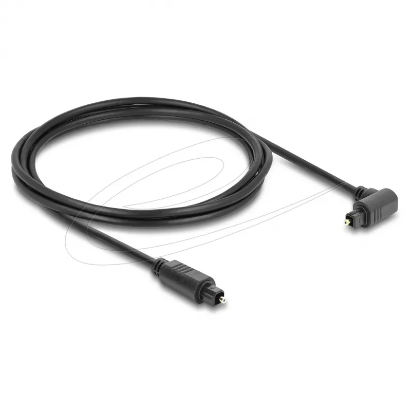 Delock TOSLINK laidas, 90° kampu lenktas į tiesų jungtį, 4 mm skersmuo, 2 m, juodas