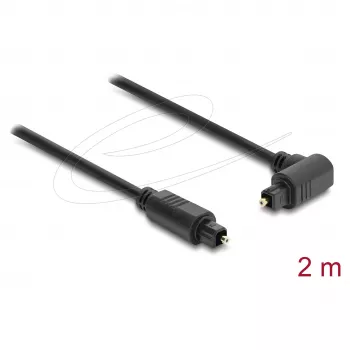 Delock TOSLINK laidas, 90° kampu lenktas į tiesų jungtį, 4 mm skersmuo, 2 m, juodas