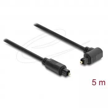 Delock TOSLINK optinis garso kabelis 5m, 90° kampu lenktas į tiesų jungtį, 4mm, juodas