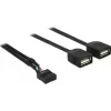 Delock USB 2.0 kontakto antgalio adapterio kabelis į 2 x Type-A lizdą, 40 cm, 83823