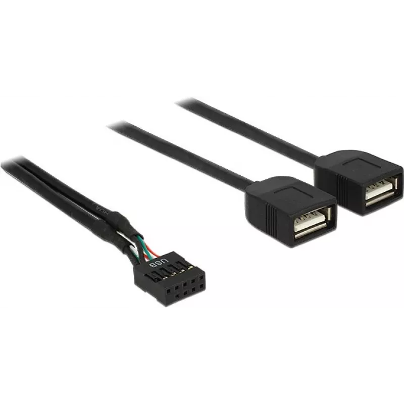 Delock USB 2.0 kontakto antgalio adapterio kabelis į 2 x Type-A lizdą, 40 cm, 83823