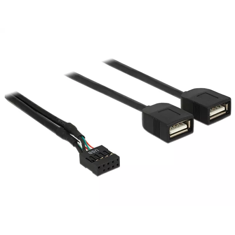 Delock USB 2.0 kontakto antgalio adapterio kabelis į 2 x Type-A lizdą, 40 cm, 83823
