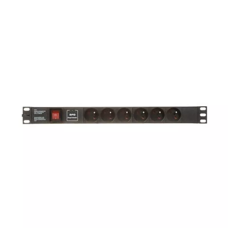 DELTA PD-6/R-SPD-1L maitinimo lizdas su apsauga nuo viršįtampių, 6 E tipo lizdai, 230V/10A, 1.5m laidas, juodas