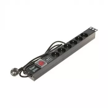 DELTA PD-6/R-SPD-1L maitinimo lizdas su apsauga nuo viršįtampių, 6 E tipo lizdai, 230V/10A, 1.5m laidas, juodas
