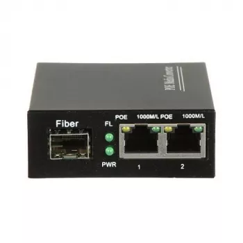 DELTA SPS-2P/1SFP pramoninis PoE+ jungiklis, 2 Gigabit RJ45 + 1 SFP, 60 W biudžetas, DIN bėgelis