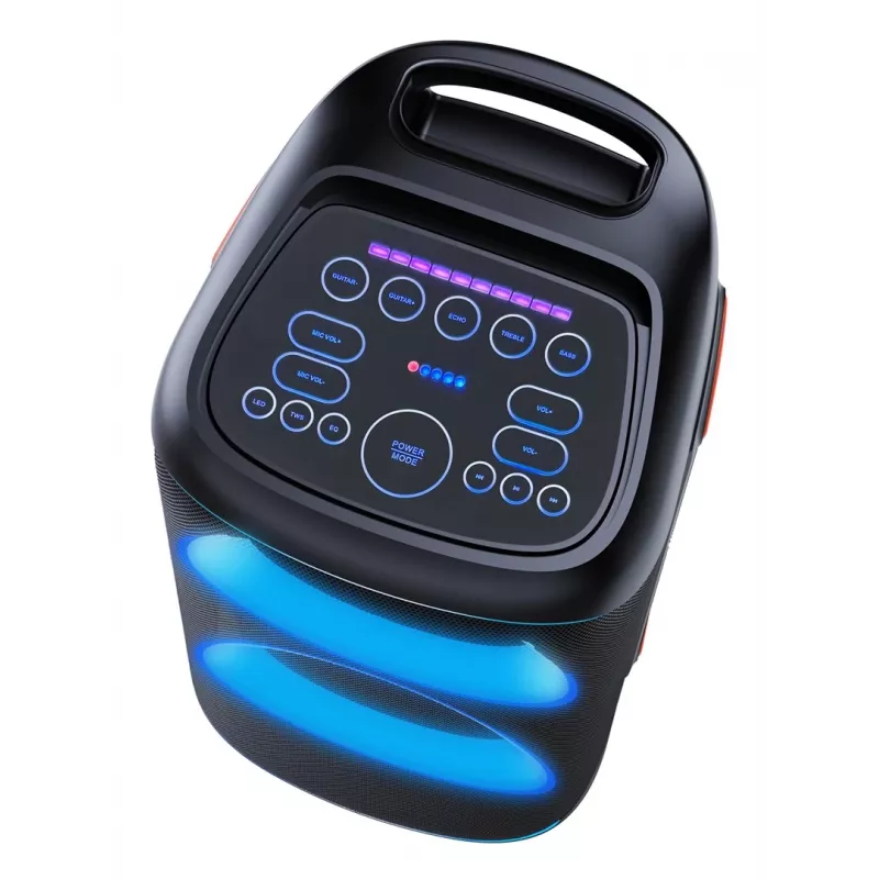 Denver BPS-470 Bluetooth Party Speaker su karaoke, 2000W PMPO, 20W RMS, LED šviesomis, FM radiju, TWS, mikrofonu, juoda