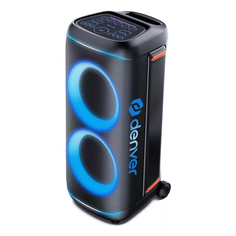 Denver BPS-470 Bluetooth Party Speaker su karaoke, 2000W PMPO, 20W RMS, LED šviesomis, FM radiju, TWS, mikrofonu, juoda