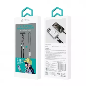 Devia 2-in-1 USB-C į Lightning kabelis su dirželiu 1,2 m 27 W juodas