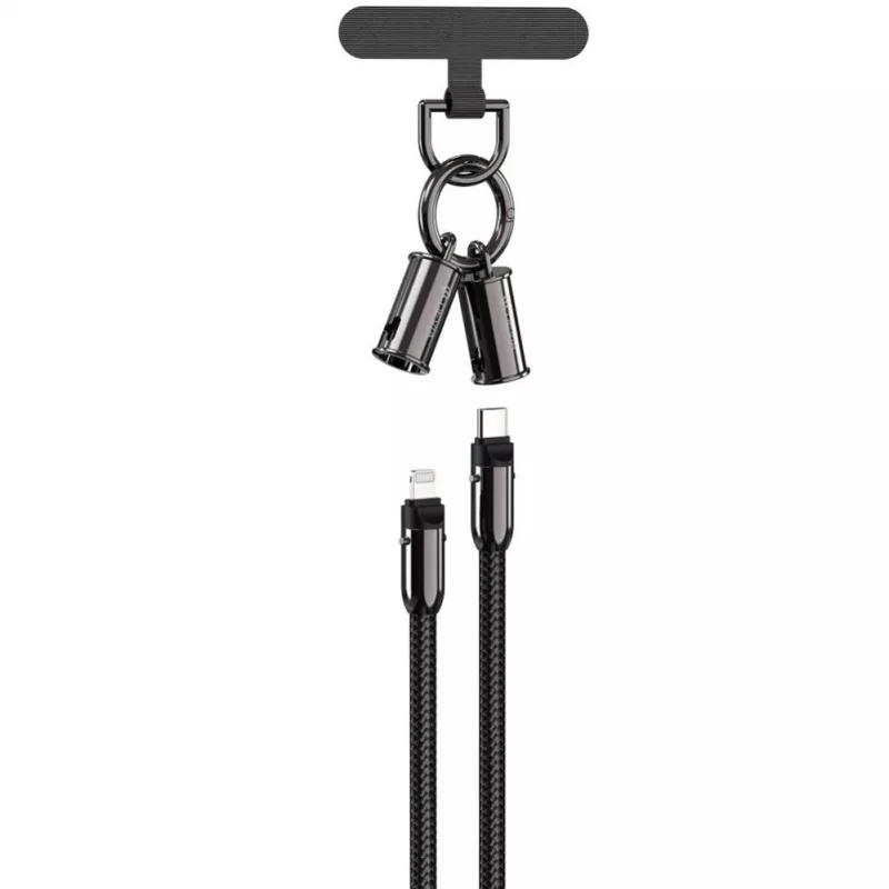 Devia 2-in-1 USB-C į Lightning kabelis su dirželiu 1,2 m 27 W juodas