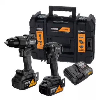 DEWALT DCK2222MM2T-QW 18V XR bešepetėlis dviejų įrankių rinkinys: gręžtuvas-suktuvas ir smūginis suktuvas su 2x4.0Ah baterijomis, įkrovikliu ir TSTAK II dėklu
