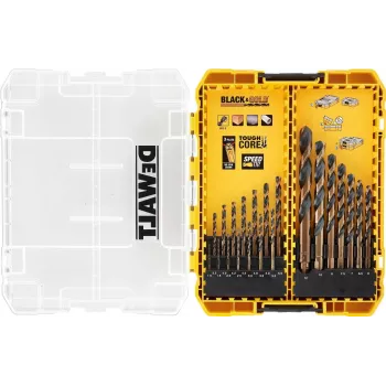 DEWALT DT70755-QZ HSS-G metalo grąžtų rinkinys, 10 dalių, 1/4 colio šešiabriaunis kotas, 135° skeltas smaigalys, DIN 338, TSTAK Tough dėklas