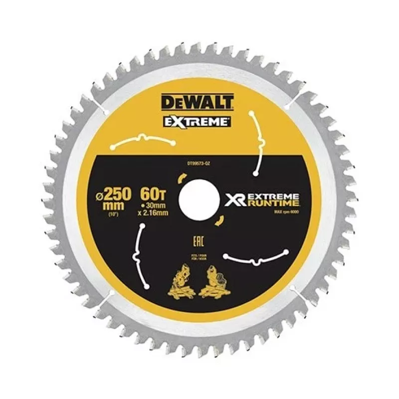 DEWALT DT99573 Diskinis pjūklo diskas 250 mm 60 dantys TCT smulkiam pjovimui medienai, fanerai, MDF, medžio drožlių plokštėms