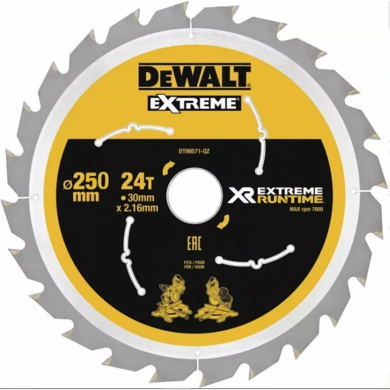 DEWALT DT99573 Diskinis pjūklo diskas 250 mm 60 dantys TCT smulkiam pjovimui medienai, fanerai, MDF, medžio drožlių plokštėms