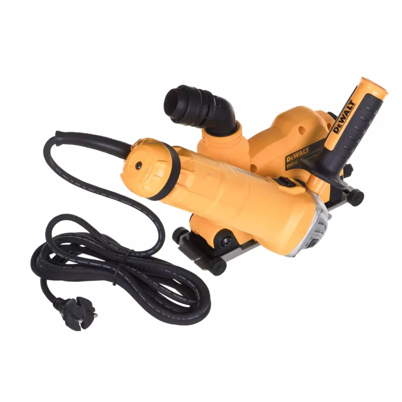 DEWALT DWE46107 125 mm kampinis šlifuoklis su dulkių gaubtu 1400W