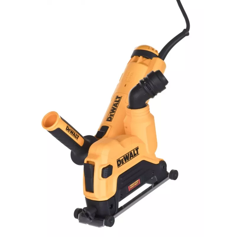 DEWALT DWE46107 125 mm kampinis šlifuoklis su dulkių gaubtu 1400W