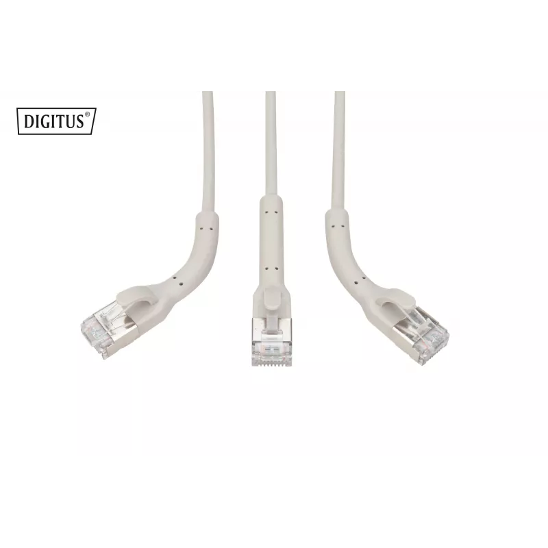 DIGITUS CAT 6A F/FTP kampinis RJ-45 pataisos kabelis, varinis, 0,3 m, pilkas, 10 vnt. pakuotėje