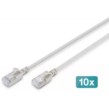DIGITUS CAT 6A F-FTP Plonas pataisos kabelis, 1 m, Grey, 10 vnt., LSZH, 10Gbps