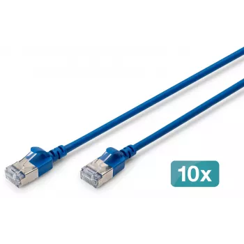 DIGITUS CAT 6A F/FTP plonas pataisos kabelis, 3 m, mėlynas, 10 vnt. pakuotė, LSZH, RJ45, 10 Gbps